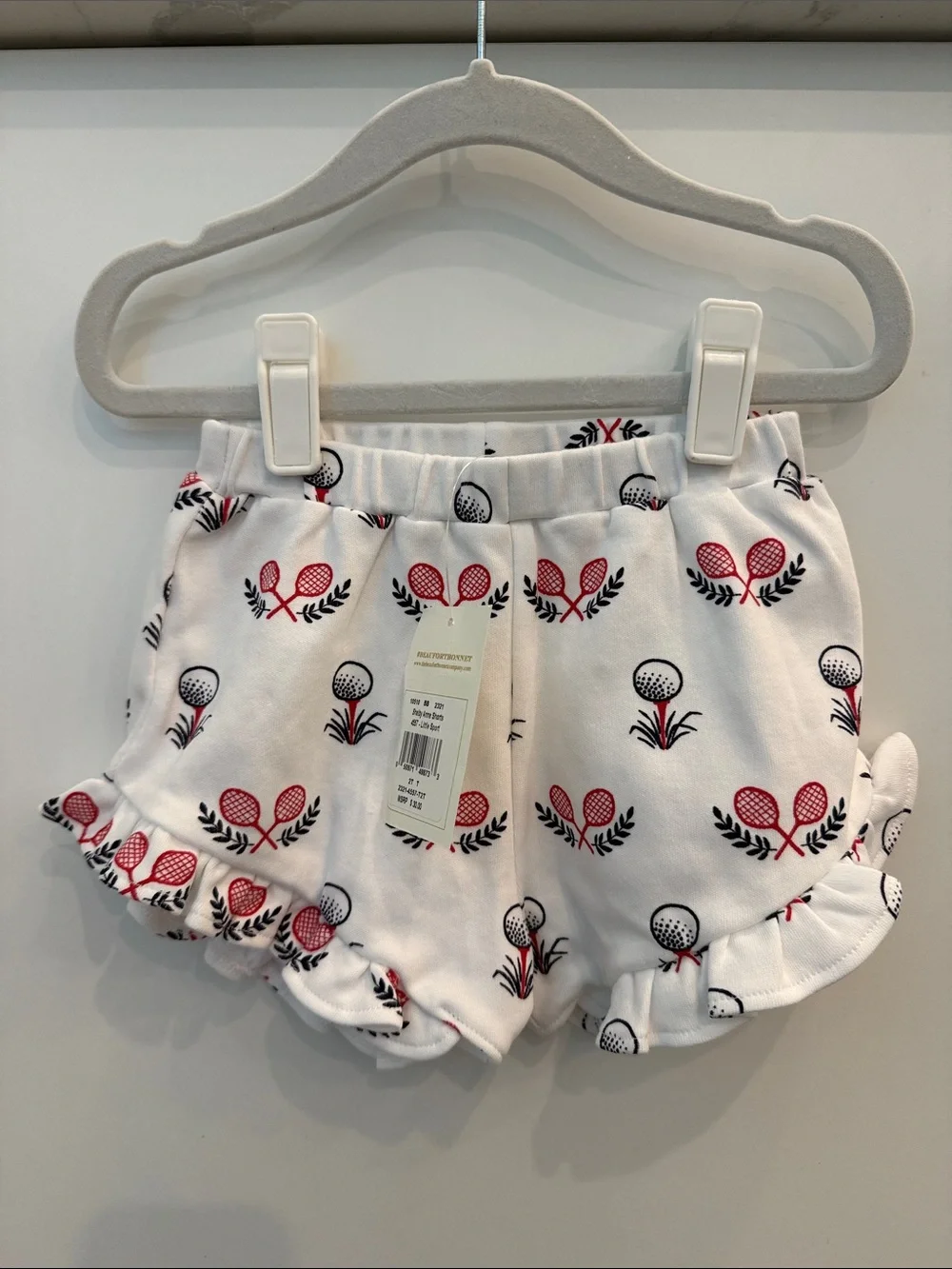 The Beaufort Bonnet Company White Shorts with Red & Black Tennis and golf Print